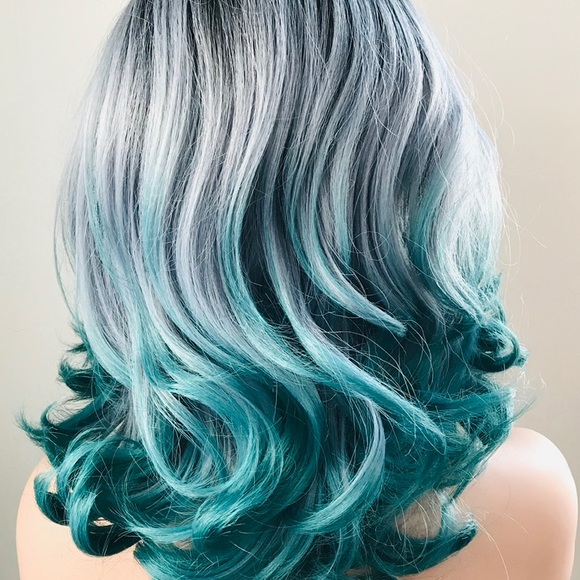 So Pretty! 14” Ombre Grey Teal “Put On & Go” Synthetic Wig - Picture 5 of 5